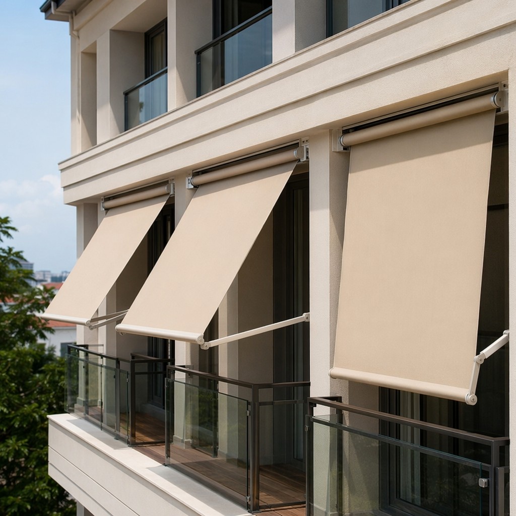 UV-Resistant Manual Swing Arm Roller Blind for Outdoor Patio Facade - Image 4