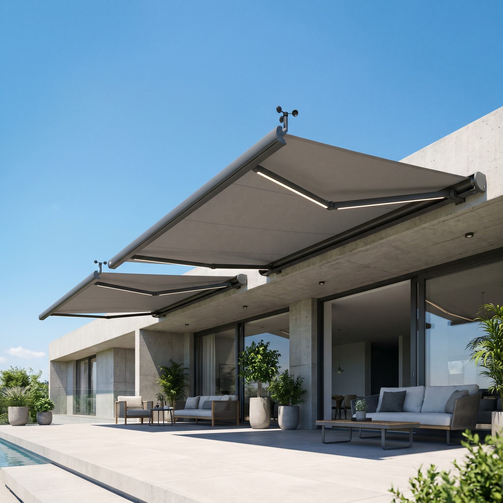 Luxury Heavy Duty Retractable Folding Arm Awning Zigbee WiFi App Remote Control for Villa Outdoor Terrace